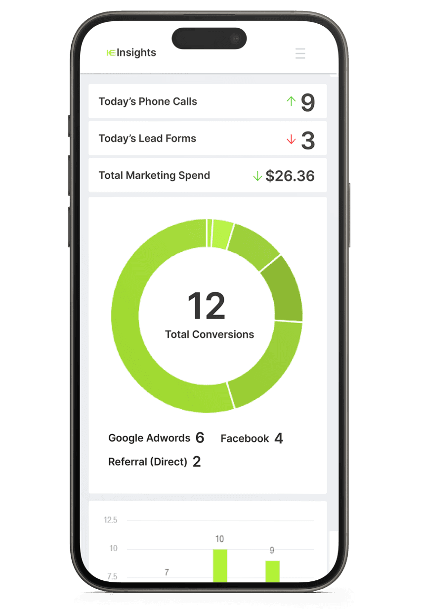 Kepler Insights mobile dashboard showing tint business analytics