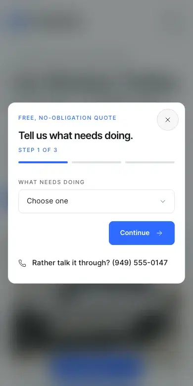 Current Clarity mobile quote form with service selection